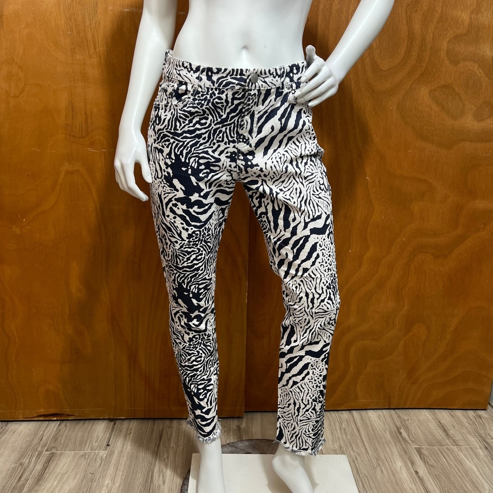 Tyler Boe Zebra Print Jeans Womens Size 6 Black White Skinny Stretch